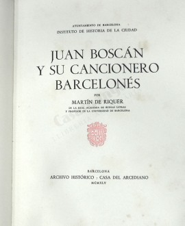JUAN BOSCAN Y SU CANCIONERO BARCELONES